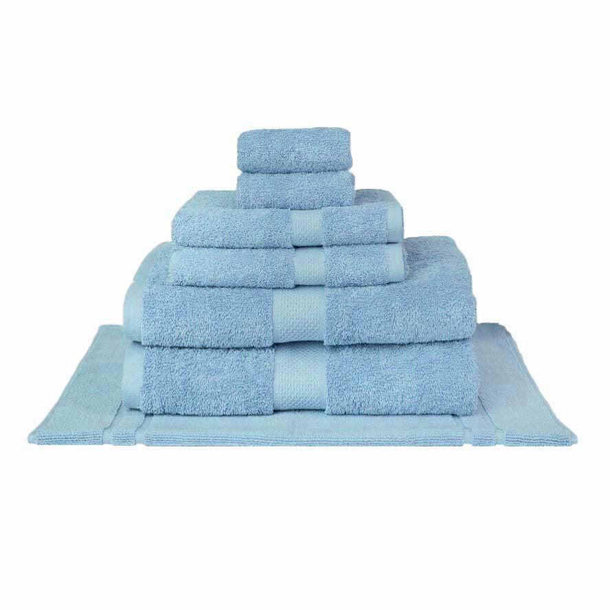 7-Piece Sky Blue 100% Combed Cotton Luxury Bath Sheet Set