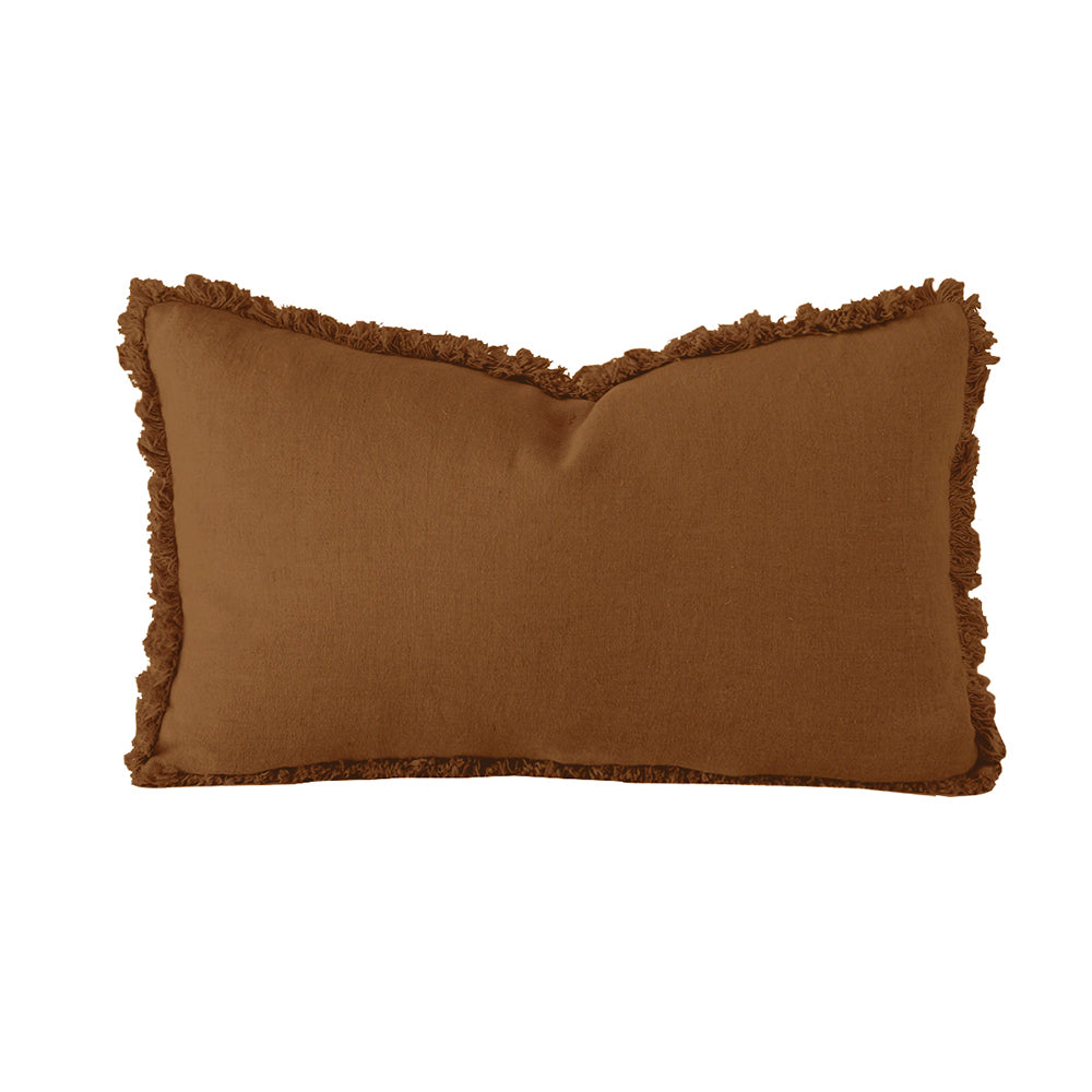100% Pure Linen Hazel Fringed Long-Stuffed Decorative Cushion for Home