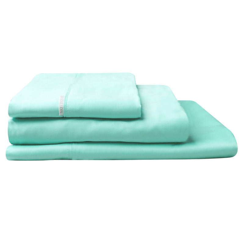 Luxurious 100% Egyptian Cotton Sateen Bed Sheet Set with 400 Thread Count in Mist Green for King Single Bed