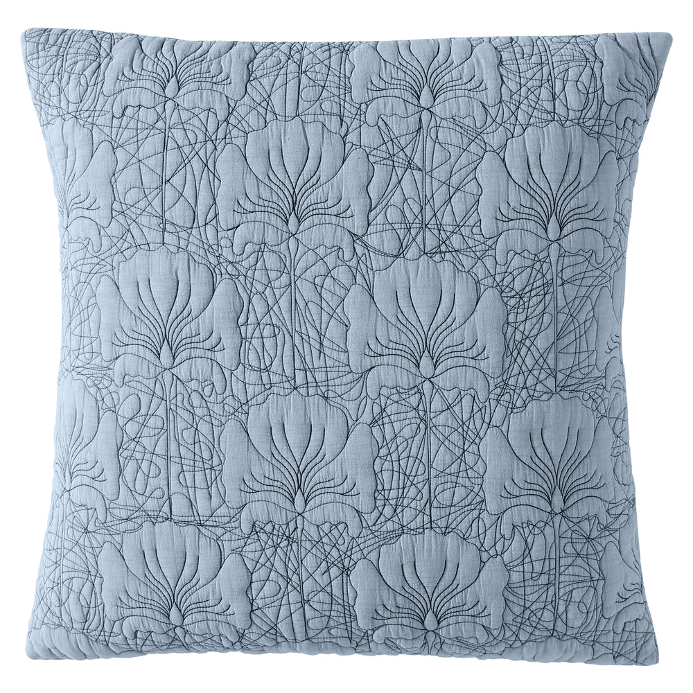 Lilian European Denim Sham with Exquisite Nouveau Floral Design