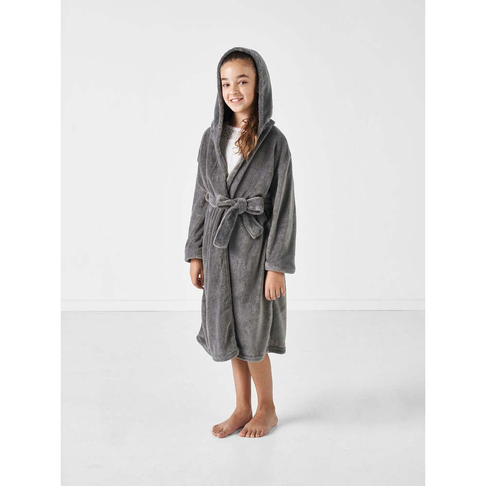 Charcoal-colored Plush Bathrobe for Kids in Small Size 4