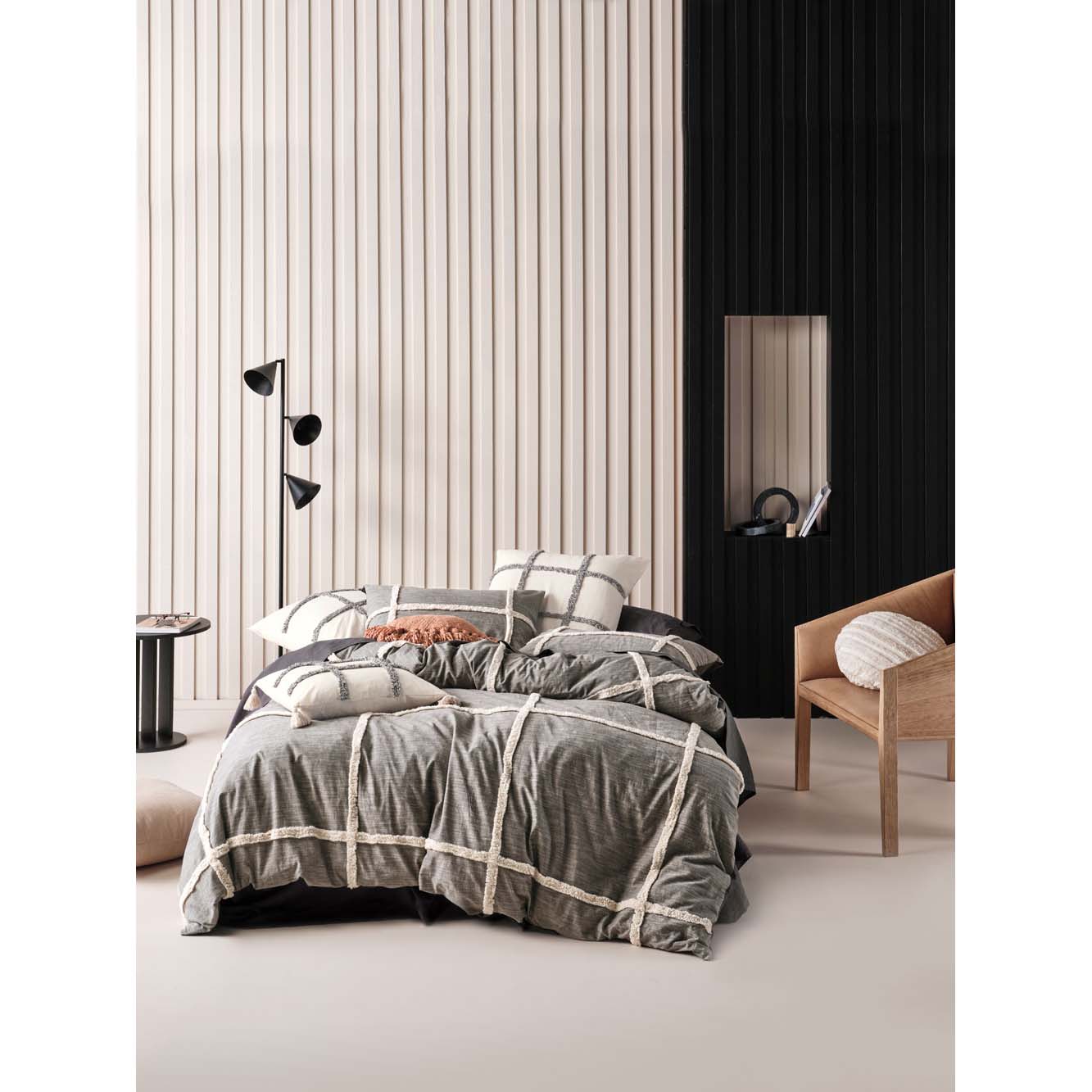 Stylish Lyndon Charcoal Cotton - Chenille Queen Bed Quilt Cover Set