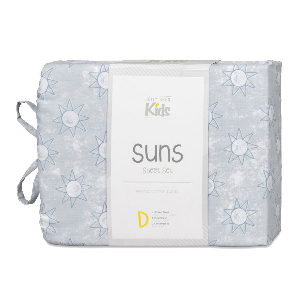 Pastel Blue Single Bed Suns Sheet Set for Kids