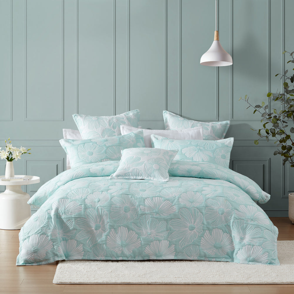 Super King Poppi Aqua Reversible Quilt Cover Set with Stylish Flair