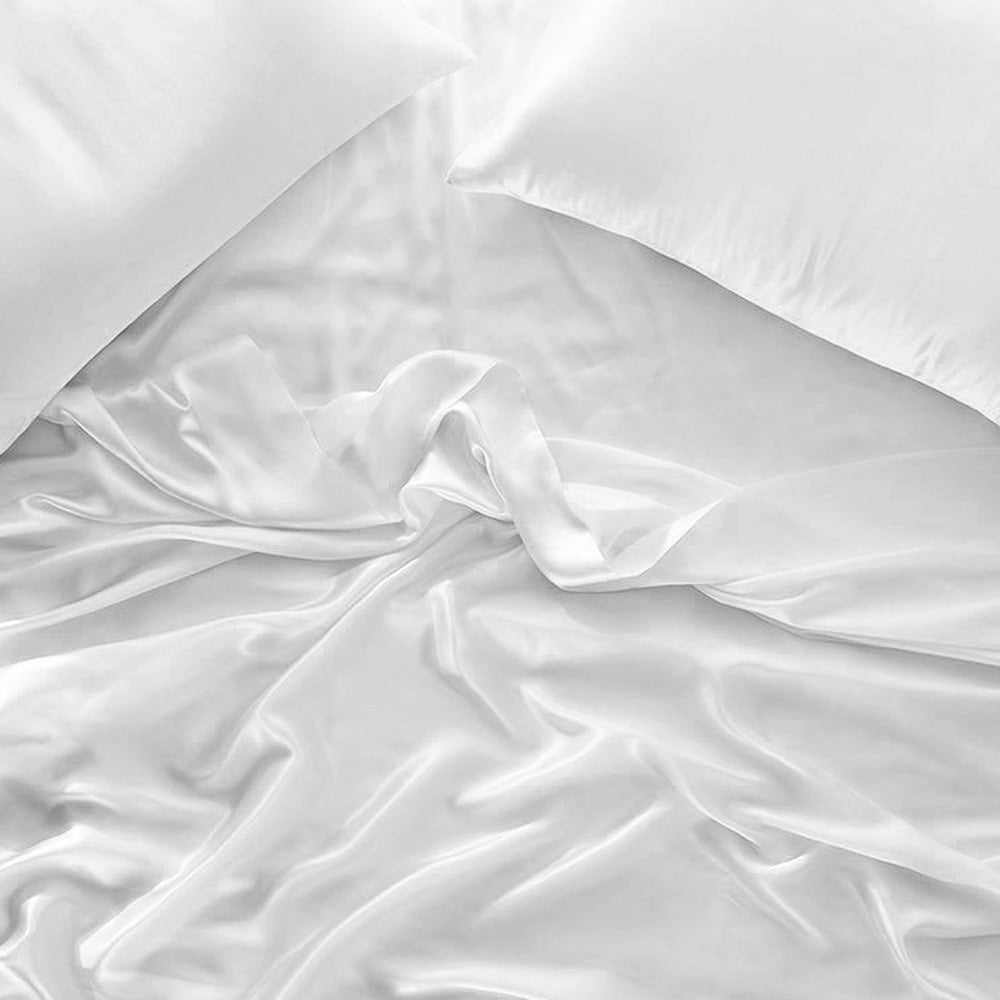 Luxurious Satin White Long Single Bed Sheet Set for a Silky Sleep