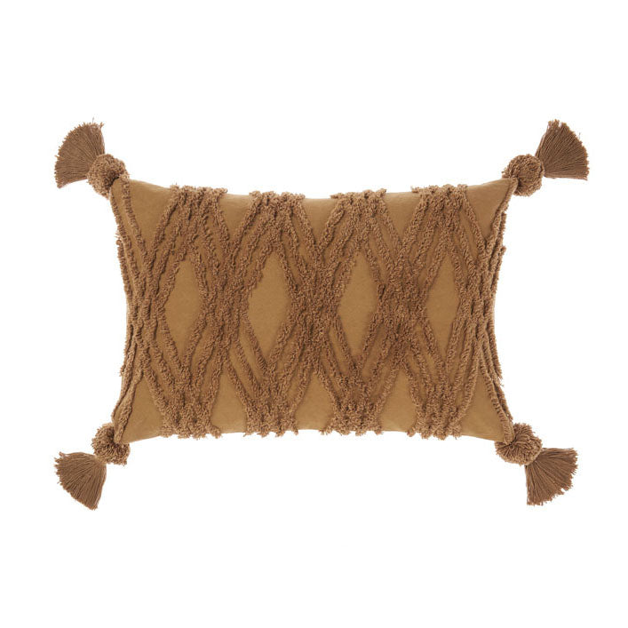 Linen House Solange Long Hazel Cushion with Elegant Corner Tassels