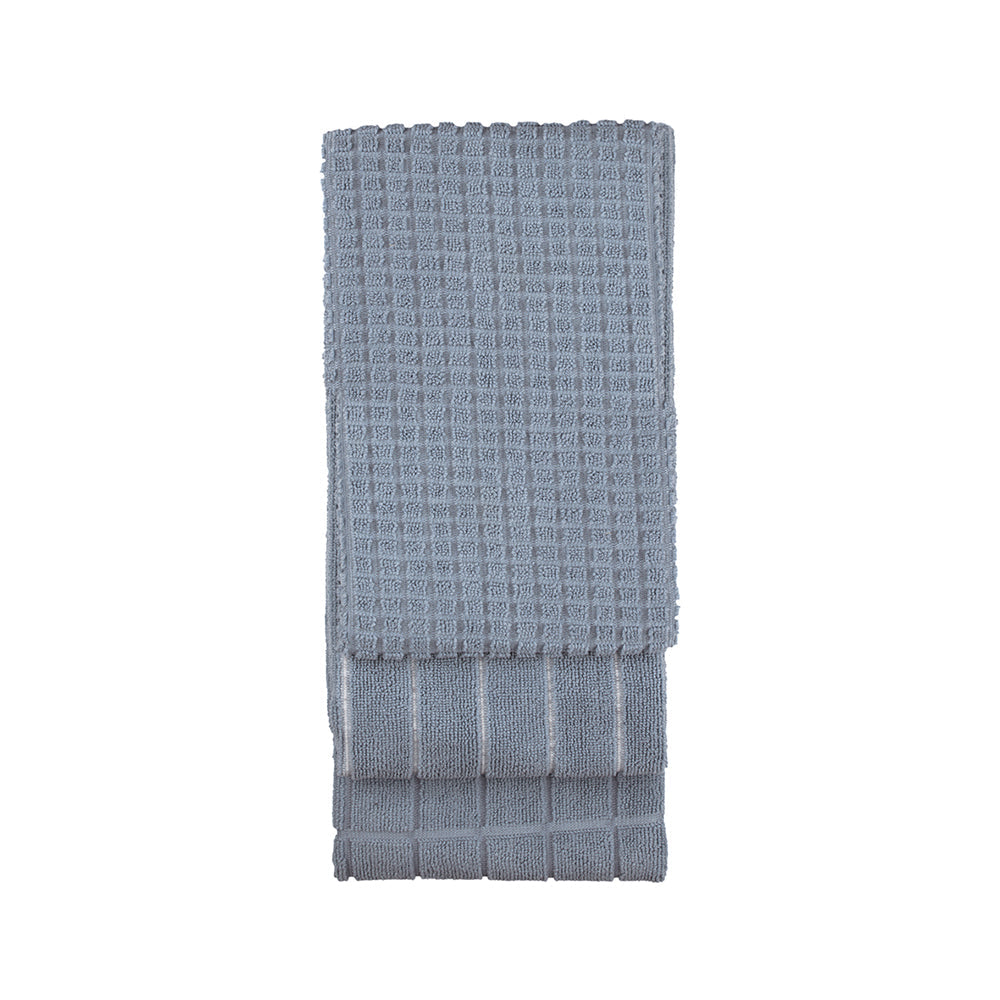 3-Pack Blue Microfibre Tea Towels with Unique Patterns