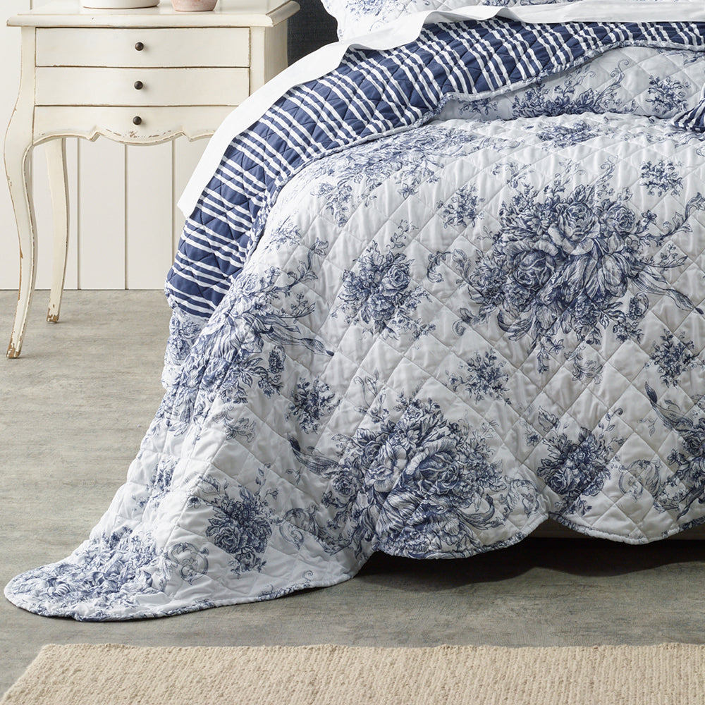 Amorette Blue Single Bed Bedspread Set - A French Provincial Inspired Bedroom Essential