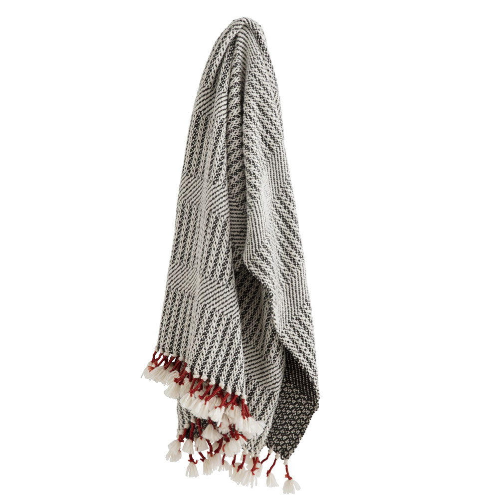 KAS Matty Multi-colored Bohemian Throw Blanket with Rust-colored Corded Tassel Fringe