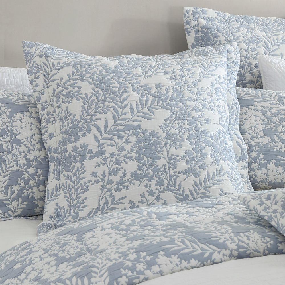 Quinn Super King Denim Quilt Cover Set with Native Australian Foliage Inspiration