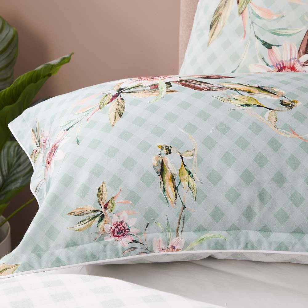 Darlita Sage King Bed Quilt Cover Set with Pastel Floral Design