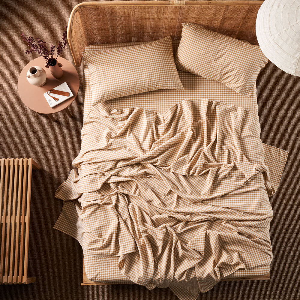 Linen House Springsteen Caramel Bed Sheet Set for Double Bed, Soft and Comfortable