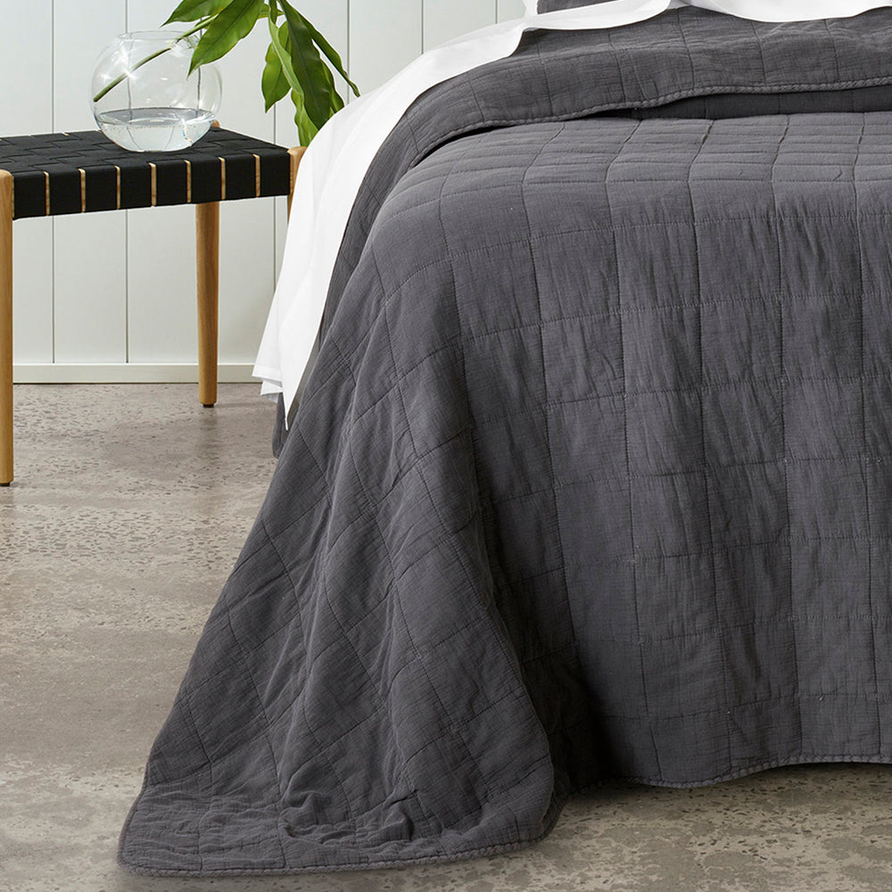 Bianca Geraldton Coal Single or Double Bed Quilted Coverlet Set for Modern Bedroom Decor