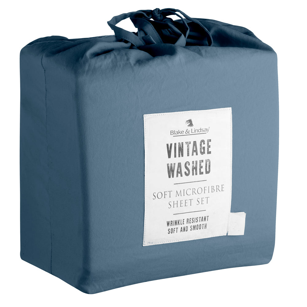 Double Bed Vintage Washed Soft Microfibre Denim Sheet Set