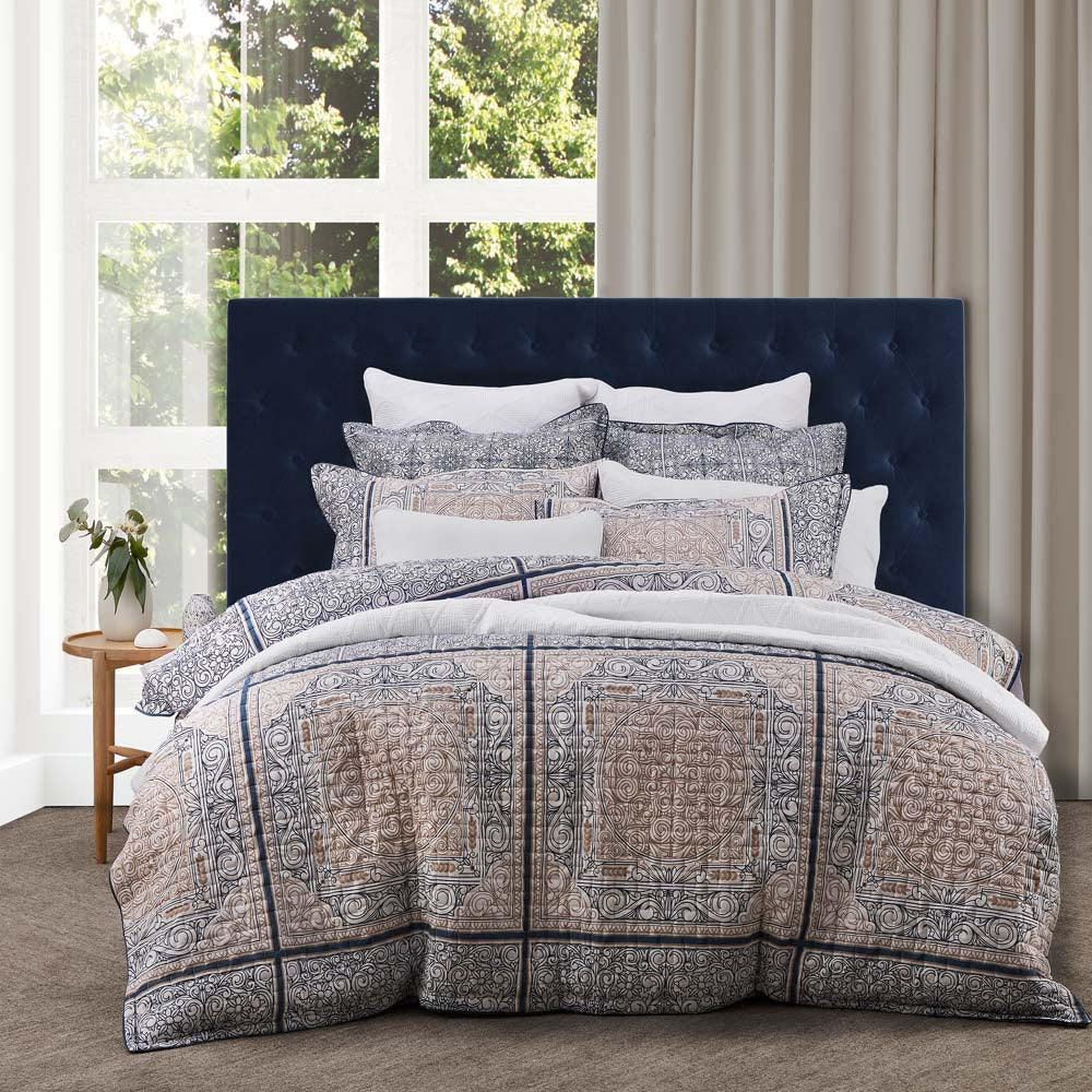 Willard Navy Queen - Sized Bed Quilt Cover Set with Contemporary Moroccan Flair