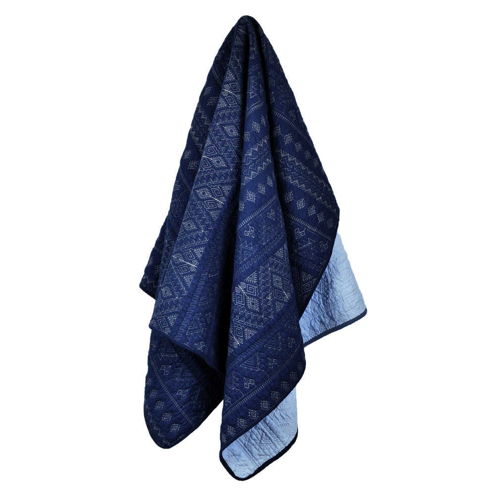 Stylish Newark Tonal Blue Geometric Throw for Modern Bedrooms