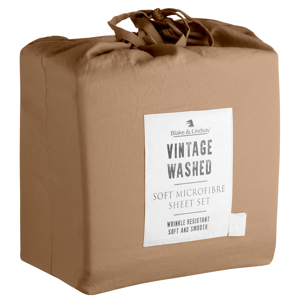 King-Size Vintage Washed Cedar Microfibre Sheet Set for Everyday Use