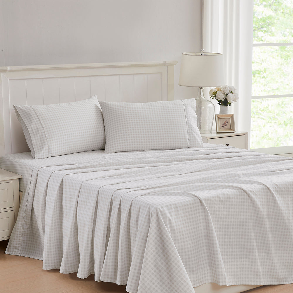 Laura Ashley Queen-Size Gingham Stone Bed Sheet Set for a Cozy and Inviting Bedroom