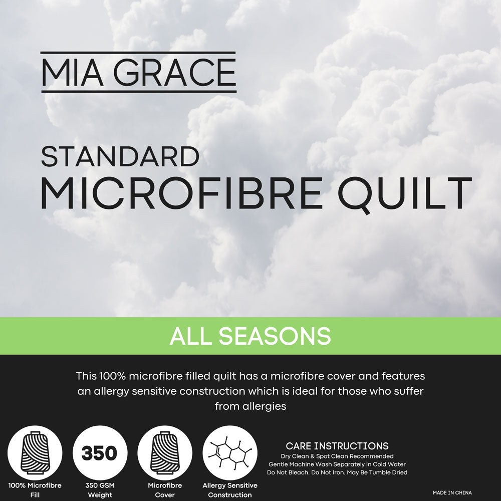 Mia Grace Single Bed Standard All Seasons Microfibre Quilt / Doona with 350GSM Fill