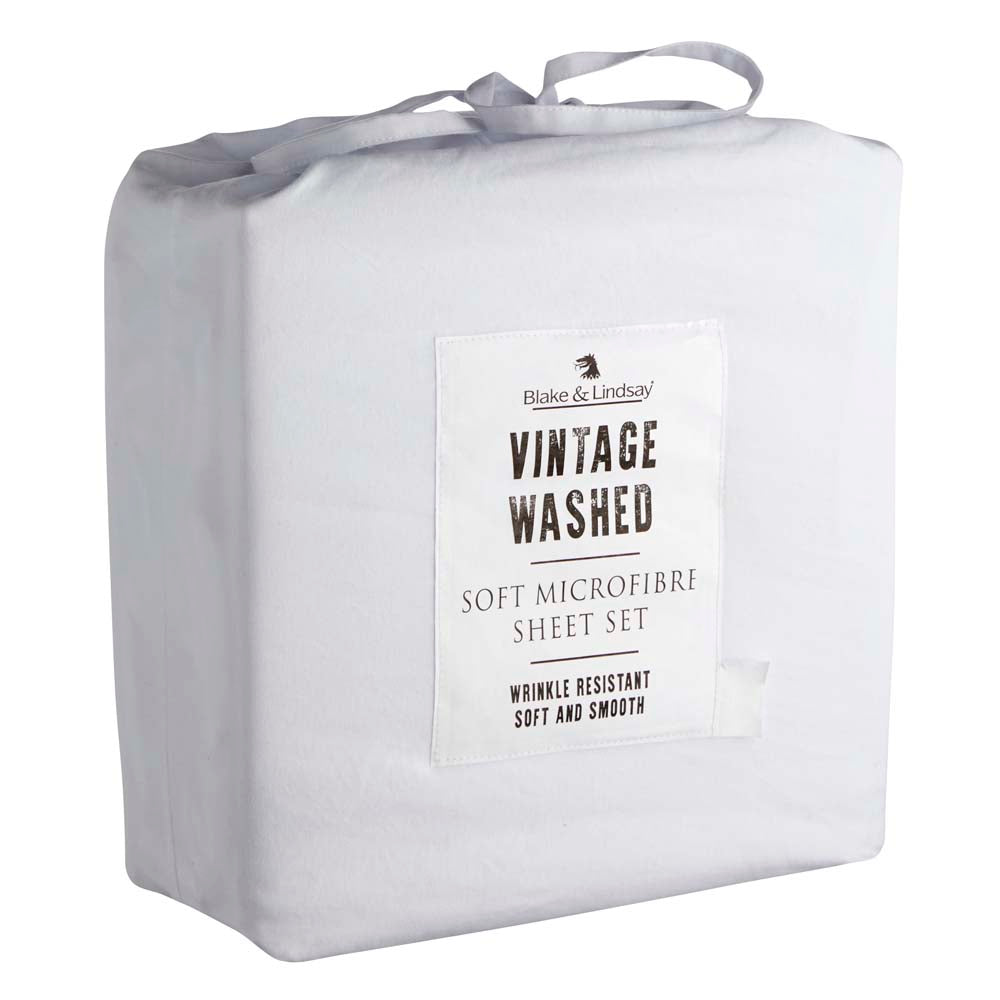Classic Vintage Washed Double Bed Microfibre Sheet Set in Elegant White Color