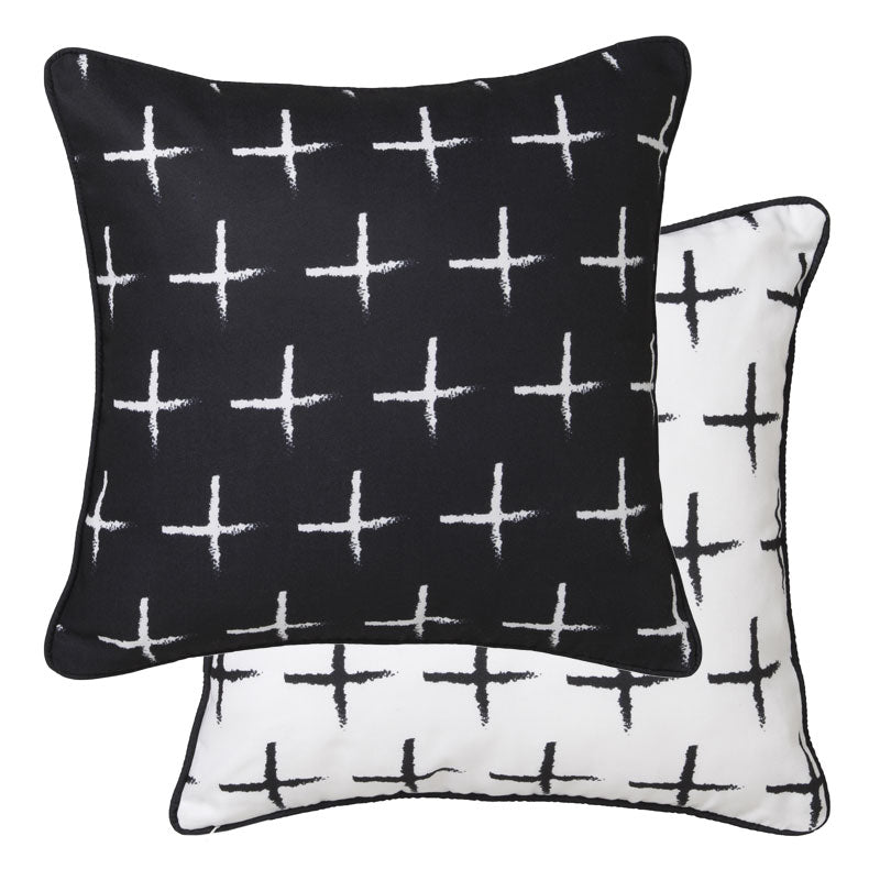 Versatile Rio Black Square Cushion with Reversible Geometric Patterns