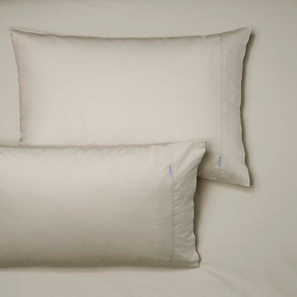 Heston 300TC 100% Cotton Percale Stone Queen Bed Fitted Sheet & Pillowcase Set