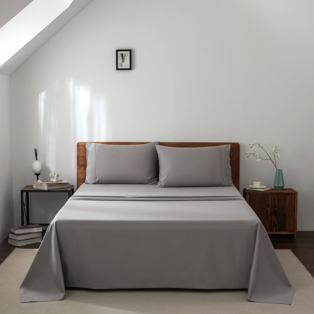 400TC Pewter Casey Cotton Sheet Set for Split Queen Bed 50cm