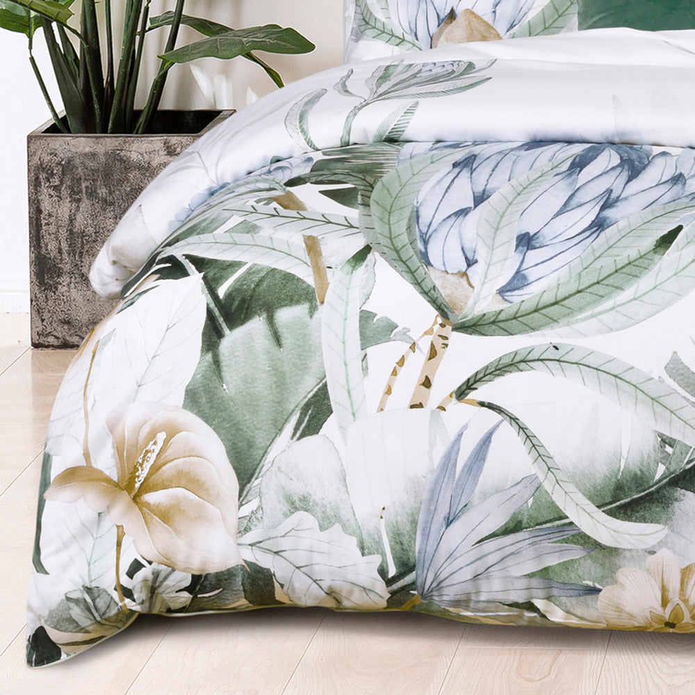 Double Bed Evergreen Sage Floral Quilt Cover Set for a Fresh Bedroom Decor