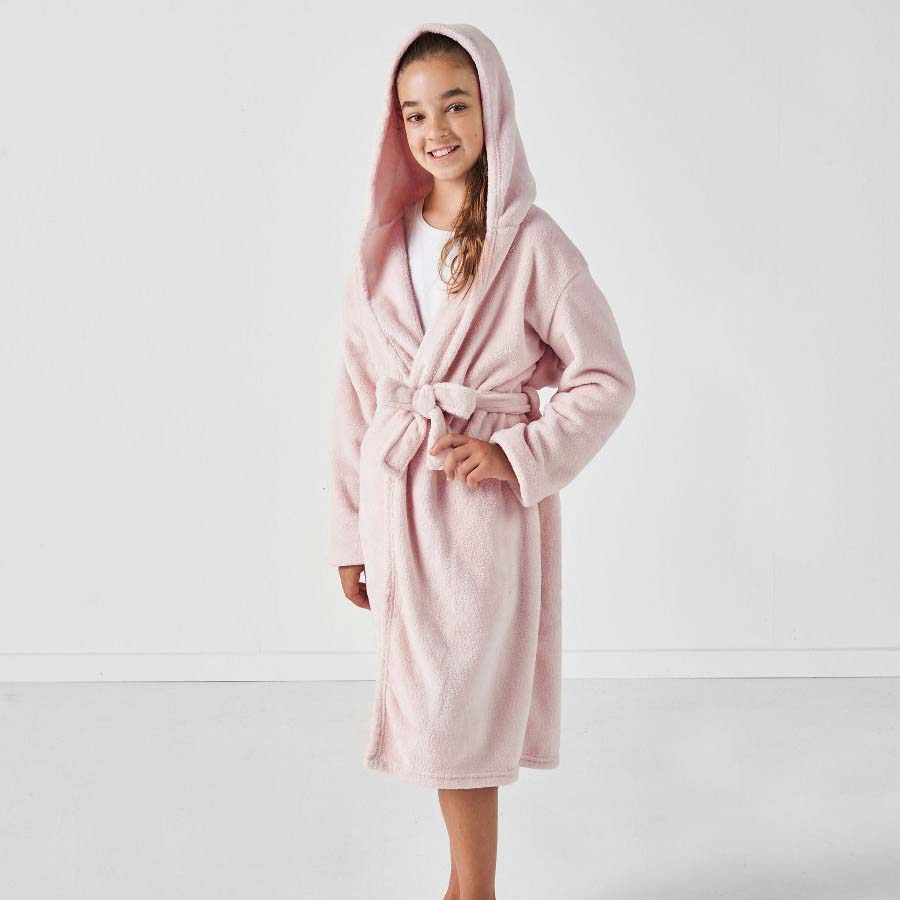 Soft Blush Plush Bathrobe for Kids in Small Size 4