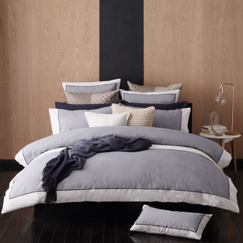 Logan and Mason's Navy Essex Double Bed Quilt Cover Set with Herringbone Pattern