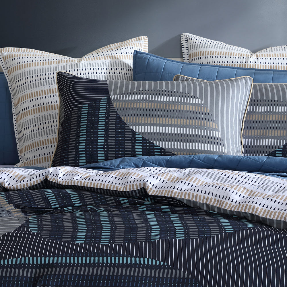 Navy Blue Contemporary Geometric Super King Quilt Cover Set - Statham by Logan and Mason