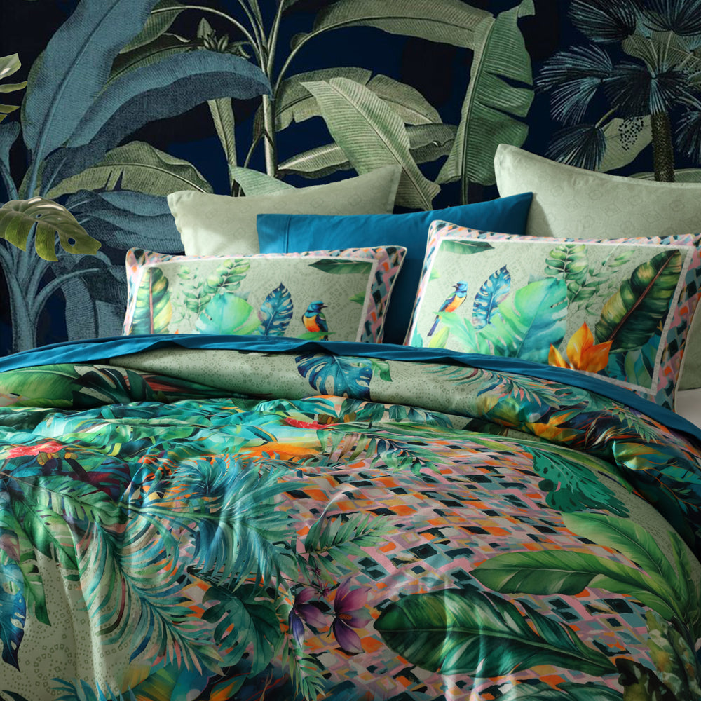 King Size Logan and Mason Kalea Tropical Flower Quilt Cover Set