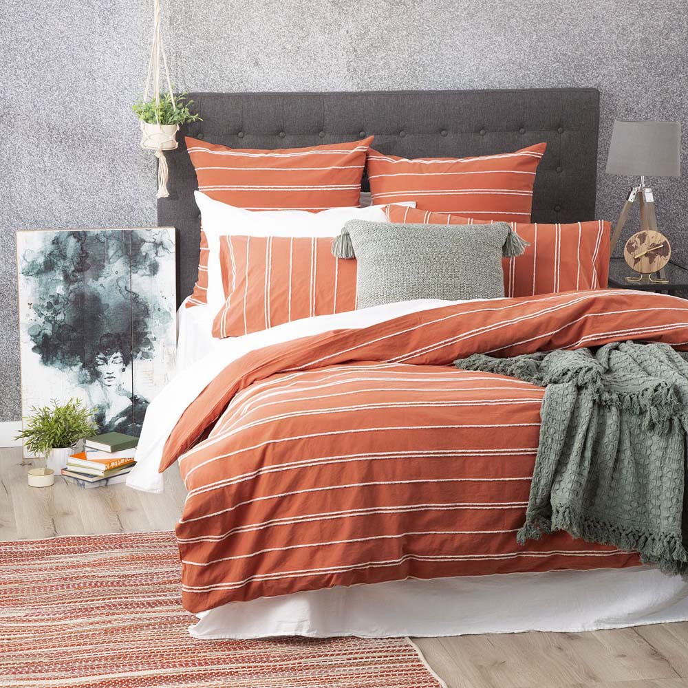 Elegant Hudson Paprika Chenille Queen Bed Quilt Cover Set