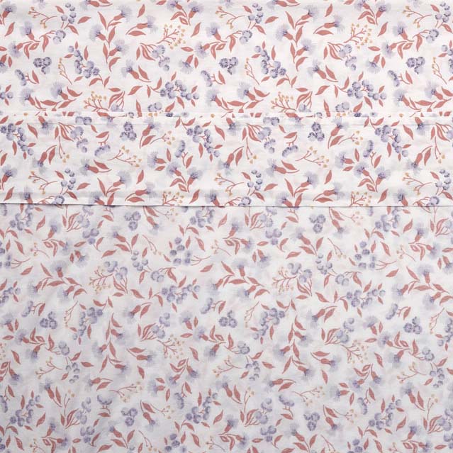 Single Bed Matilda Peach Cotton Sheet Set with Hand - painted Native Australian Botanical Design