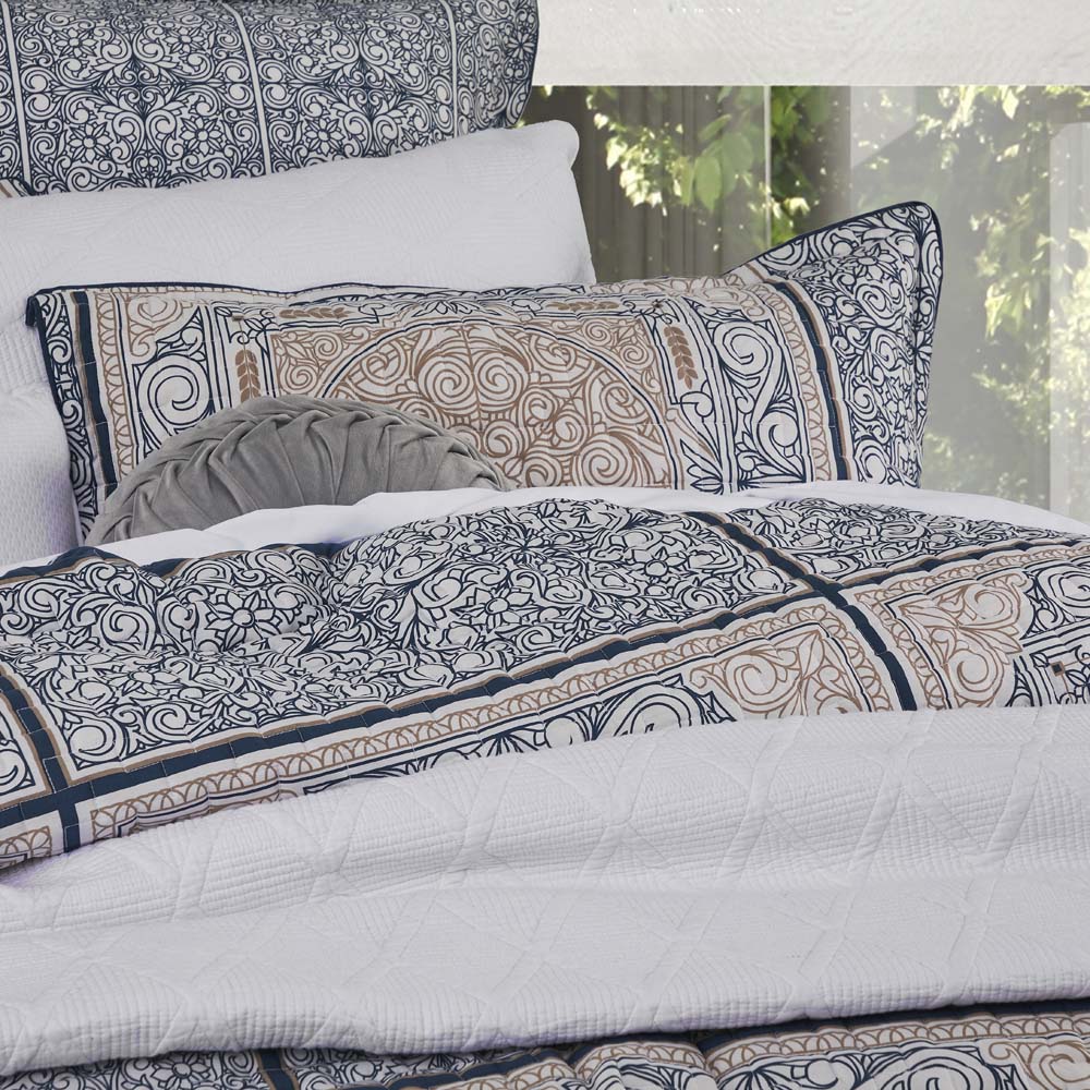 Willard Navy Queen - Sized Bed Quilt Cover Set with Contemporary Moroccan Flair