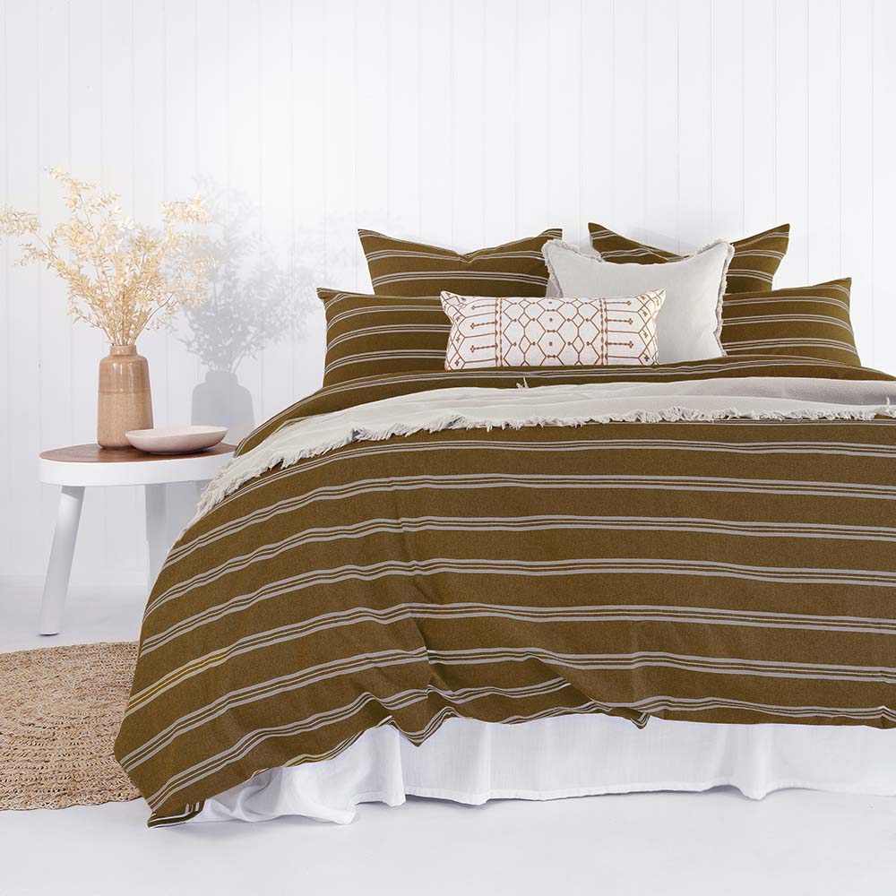 King Size Tobacco-Colored Jasper Woven Stripe Quilt Cover Set