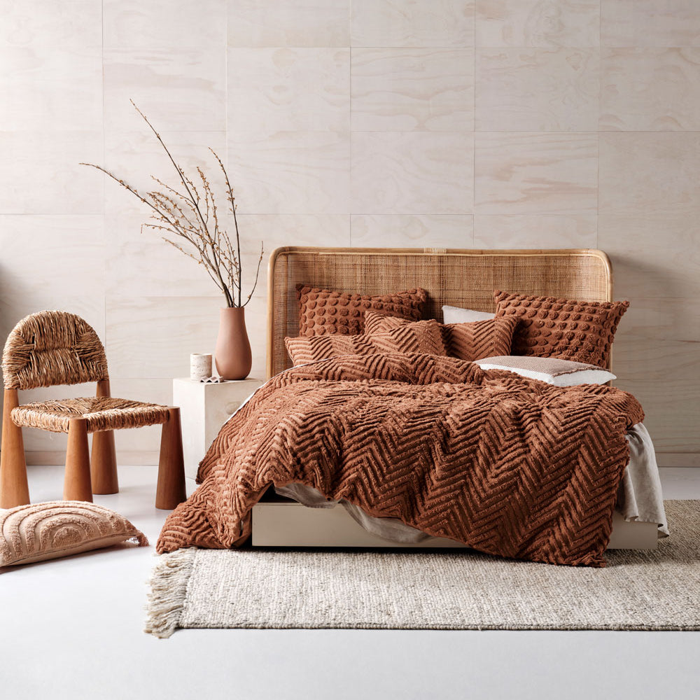 Single Bed Linen House Soft Cotton Chenille Fog Cinnamon Quilt Cover Set