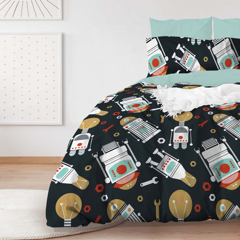 Navy Glow Robo Single Bed Quilt Cover Set for Kids