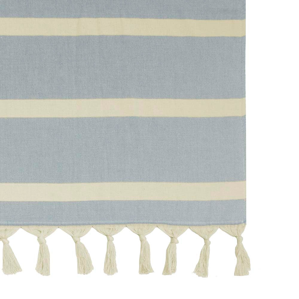 Bambury Premium Bremer Blue Striped and Knotted Fringe Beach Towel
