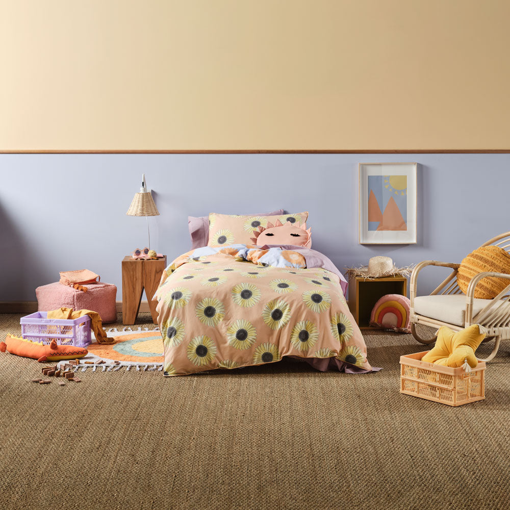 Linen House Kids Hello Sunshine Peach Queen - Sized Reversible Cotton Percale Quilt Cover Set