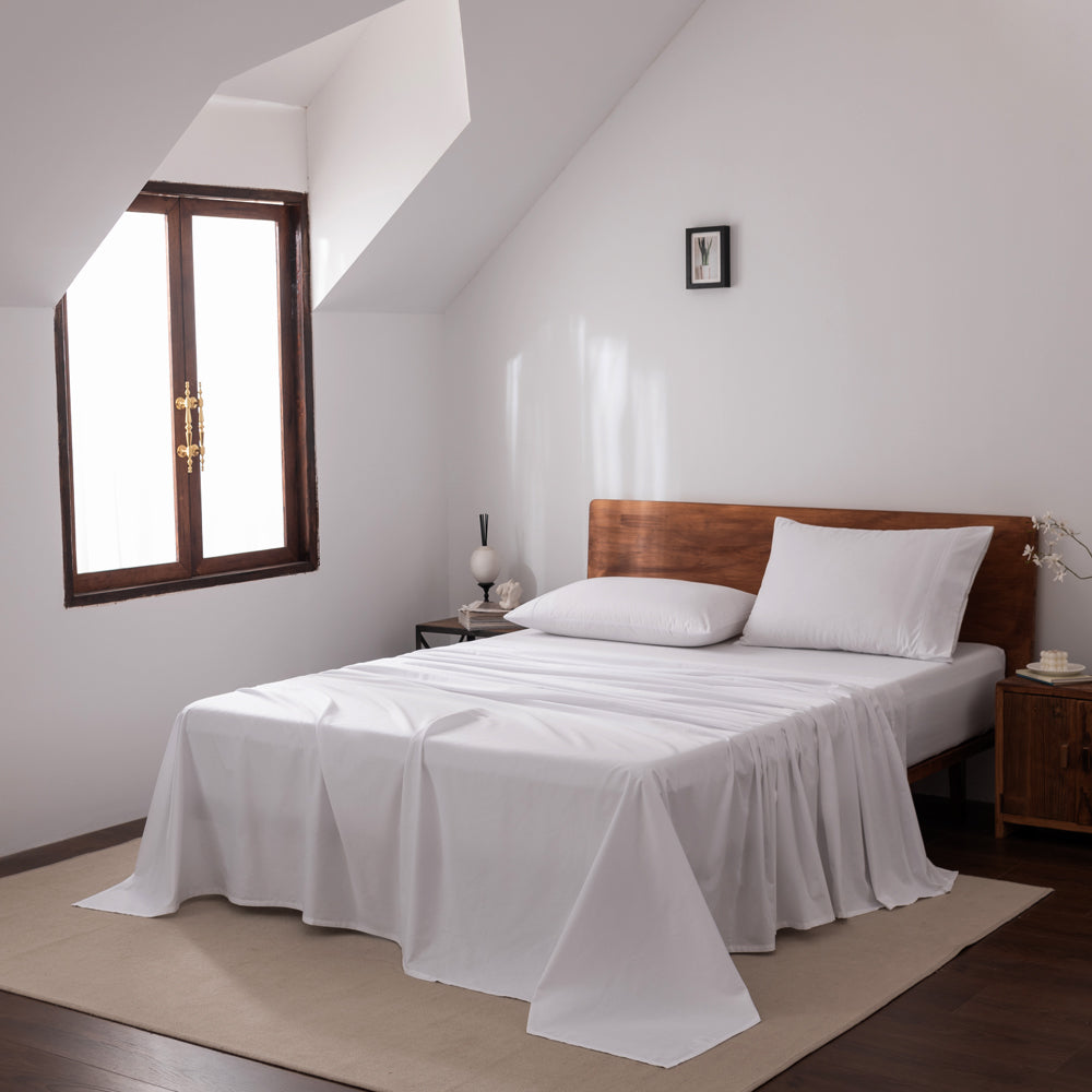 Premium Casey 400 Thread Count Cotton Sheet Set in White for Split King Bed Measuring 50cm