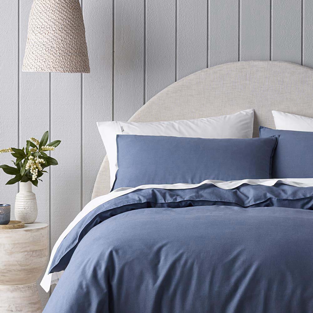 King-Size Bianca Riviera Blue Organic Cotton Quilt Cover Set