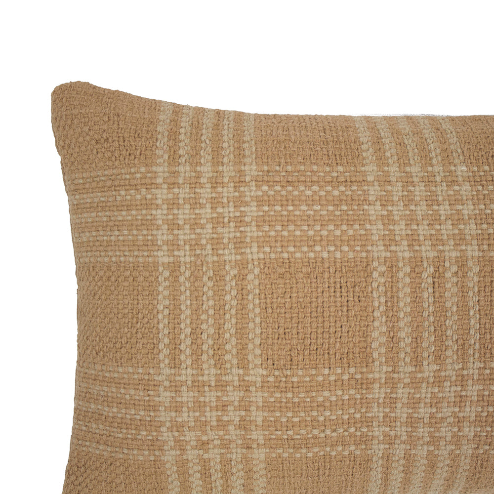Elliot Fawn Long Cotton Filled Tartan Pattern Cushion