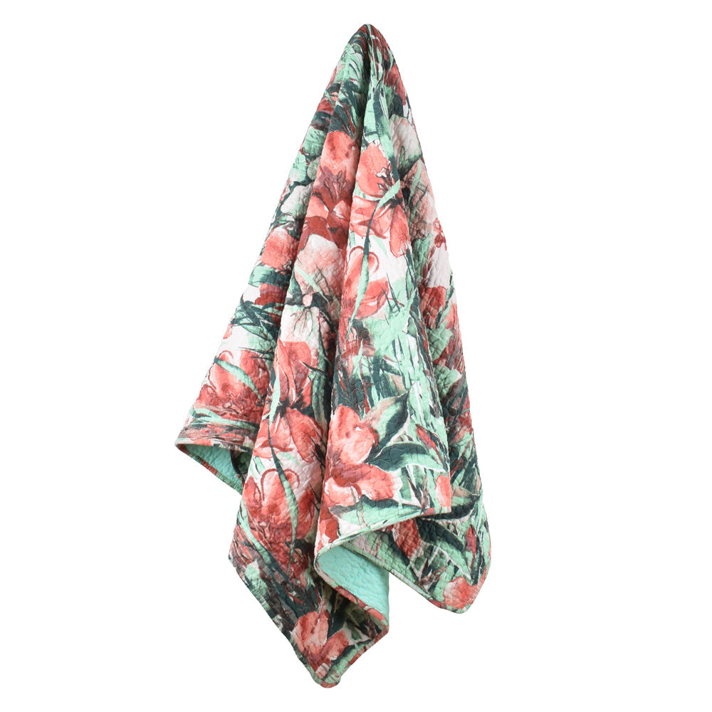 Chloe Floral Throw with Tonal Green and Red Hues