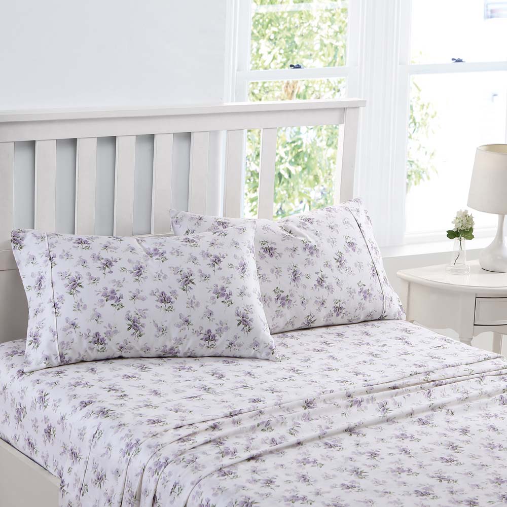 Laura Ashley Little Darlings Heather Single Bed Sheet Set - Cotton Sateen Soft Floral Bedding