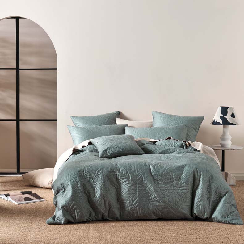 Isadora Petrol Queen-Sized Bed Quilt Cover Set - Vintage Safari Glam Bedding