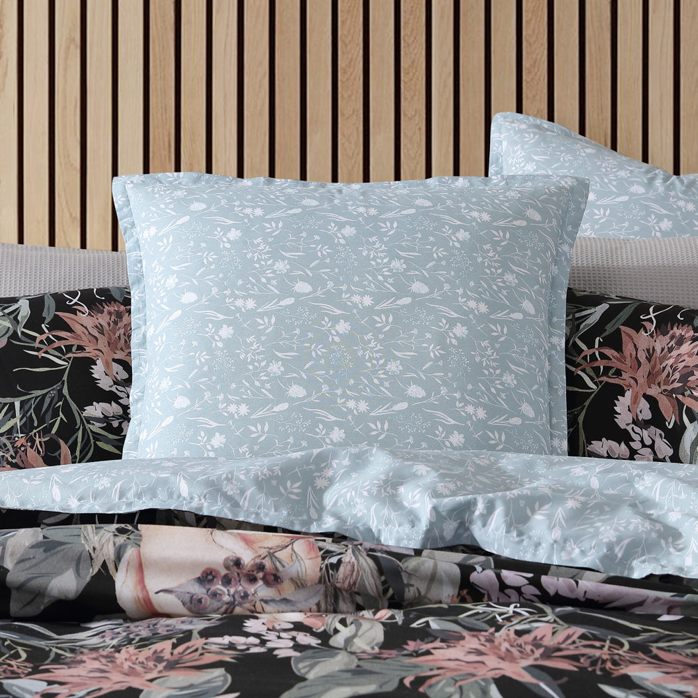 European-sized Major Black Pillowcase with Australian Floral Design
