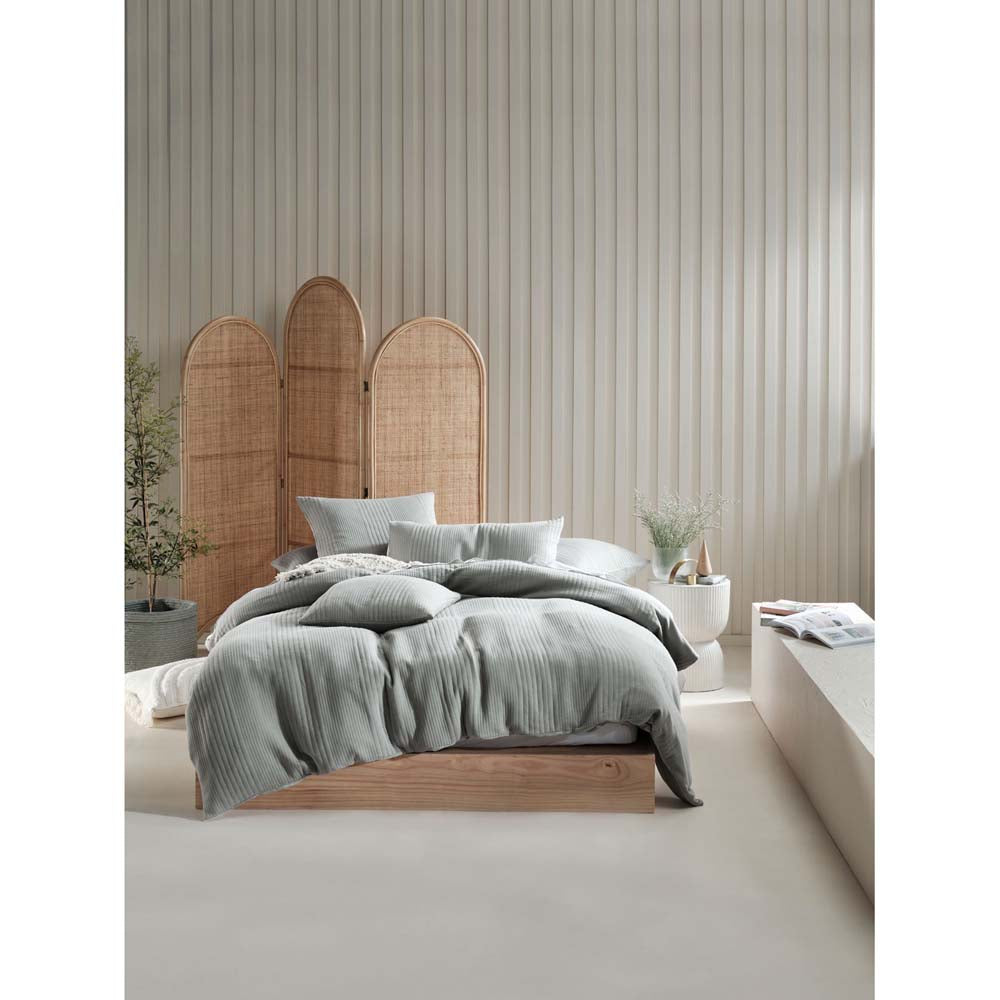 Linen House Osmond Smoke Single Bed Quilt Cover Set - Striped Design, Knitted Jersey, Polyester Fill