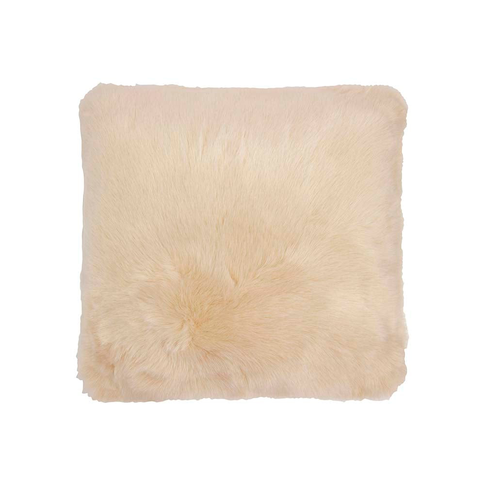 Luxurious Faux Fur Nougat-colored Square-shaped Filled Decorative Cushion