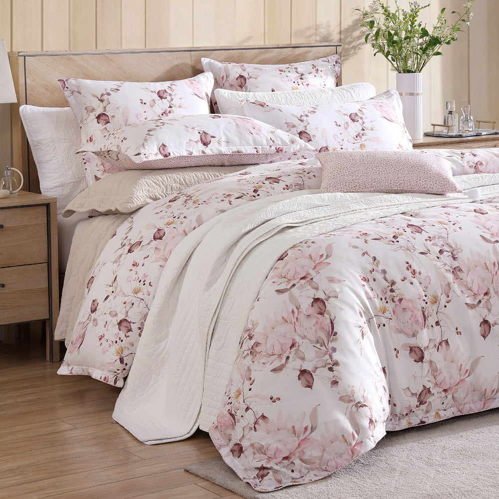 Queen-Sized Millicent Rose Watercolor Quilt Cover Set for a Serene Bedroom